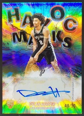 2025-26 Topps Dylan Harper Havoc Marks Gold Rainbow /50 RC Auto Spurs ML4 - Image 1 of 4