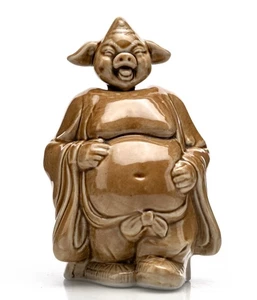Zhu Bajie Nodder Stoneware Shiwan 5x3.5" 252g Chinese Pig Buddha Head c1880-1940 - Picture 1 of 17