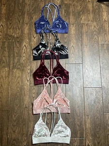 5 Sujetadores ROSADOS Victoria's Secret Bralettes Terciopelo Aplastado Elástico Tirantes Pequeños - Imagen 1 de 15