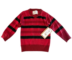Faze 1 V-Ausschnitt Pullover rot schwarz Streifen Jungen Größe 4T, Urlaubspullover neu mit Etikett - Bild 1 von 4