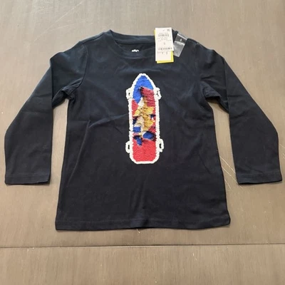 NWT Epic Threads Kids Boys Sz. 5 Long Sleeve Black Reversible Sequin Skateboard  - Image 1 of 4