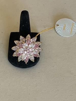 ГЛАЗ КОНФЕТЫ LA ЗОЛОТОЙ ЛОТОС ЦВЕТОК КОКТЕЙЛЬ ЛАТУНЬ CZ КОЛЬЦО РЕГУЛИРУЕМЫЙ В РОЗОВЫЙ/ПРОЗРАЧНЫЙ - Изображение 1 из 4