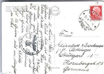 Segunda Guerra Mundial Segunda Guerra Mundial Tercer Reich Alemán / Italia postal usada Venecia 1940 con Zenzur Foto 1 de 2