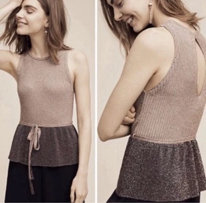 Moth Riella Metallic Sweater Tank Size Medium Rose Gold Peplum Anthropologie - Bild 1 von 7