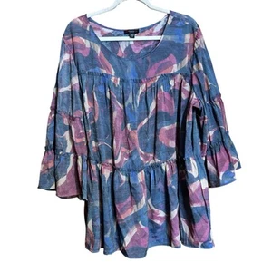 Cocomo Top Womens 2X Multicolor Art To Wear Tiered Bell Sleeves Blouse - Picture 1 of 9