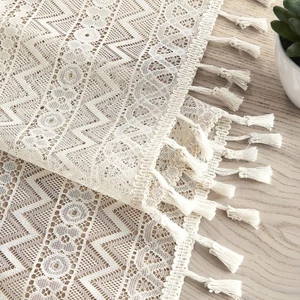 ZJDECOR Boho Lace Sheer Curtains 54 Inch Length 2 Panels Set Beige Rustic Geo... - Bild 1 von 6