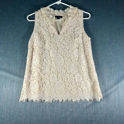 Blusa para mujer J.Crew talla XS marfil sin mangas de encaje con volantes cuello cerradura MB Foto 1 de 4