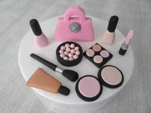 Edible Make up & Bag Cake Topper Handmade Fondant Sugar Paste Cupcake Decoration - Picture 1 of 15