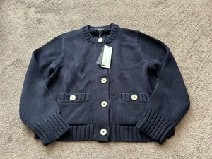 ME+EM women’s chunky cotton cropped cardigan color navy size M - Picture 1 of 5
