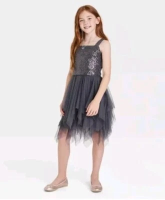 Vestido Cat & Jack Niñas Gris Sin Mangas Lentejuelas Talla XL 14/16 Niños NUEVO Foto 1 de 4