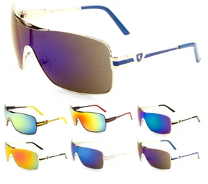 KHAN ONE PIECE SHIELD LENS WRAP AROUND AVIATOR SUNGLASSES SPORT RETRO DESIGNER - Picture 1 of 8