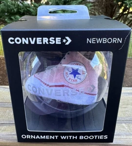 Converse Acrylic Ornament With Pair Of Chuck Taylor Newborn Booties NIB Pink 0-6 - Picture 1 of 5