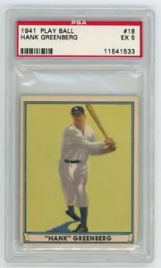 1941 Play Ball #18 Hank Greenberg Detroit Tigers HOF PSA 5 EX - Picture 1 of 2