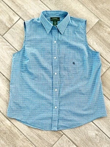 Lauren Ralph Lauren Women ButtonUp Blue Plaid Sleeveless Preppy Logo Shirt Large - Picture 1 of 9
