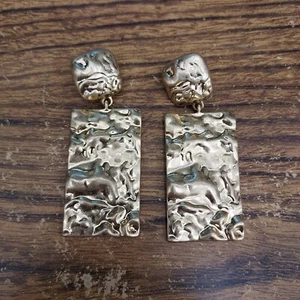 Goldtone Rectangle Dangle Earrings - Picture 1 of 4
