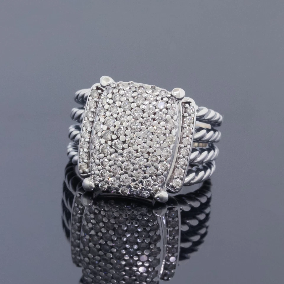 David Yurman White & Diamond Pave 925 Silver 16x12 Wheaton Ring Size 7.25 - Image 1 of 4