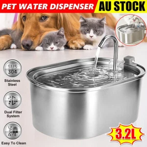 304 Stainless Steel Water Fountain Pet Dog Cat Drinking Dispenser Filter Feeder - Picture 1 of 17
