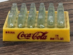 Vintage Miniature Coca Cola Plastic Yellow Case with 24 Plastic Bottles