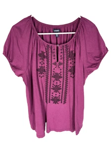 CHAPS Shirt Gr. Large rosa bestickt Boho Bauern Cottagecore Ditzy Top - Bild 1 von 5