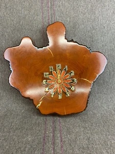 Vintage Mid Century Large Lacquered Cypress Tree Wood Wall Clock ~ Slab Wooden - Picture 1 of 3