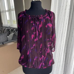 Blusa EXPRESS Borgoña Rosa Gasa Dobladillo Elástico Mujer Cuello Redondo S - Imagen 1 de 6