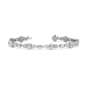 Solid 14K White Gold 8.00 Carat Lab Grown Pear Oval Emerald Cut Diamond Bracelet - Imagen 1 de 9
