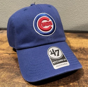 MLB Chicago Cubs '47 Brand Clean Up Adjustable Hat Cap Blue Baseball Spell Out - Picture 1 of 6
