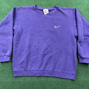 Vintage Nike Sweatshirt Mens Small Purple 90S Swoosh Check Sweater FITS SMALL - Picture 1 of 8
