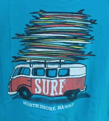 VTG North Shore Hawaii Surf Shirt VW Bus Hauling Surfboards Blue XL Crazy Shirts - Image 1 of 4