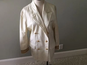 Polo Ralph Lauren RL Double Breasted Denin White Jacket Military Blazer M Medium - Picture 1 of 7