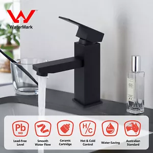 Bathroom Basin Mixer Tap Vanity Sink Brass Faucet Matte Black Square Spout WELS - Picture 1 of 8