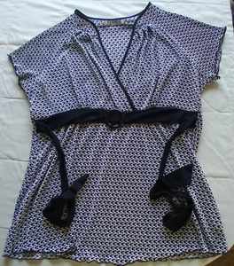 Vestido Granero Negro Blanco Arrugado Blusa Cinturón Cuello en V Mangas Festoneadas LEER - Imagen 1 de 7