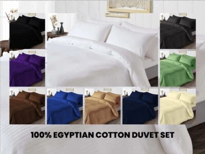 3 PC Duvet Set+Fitted Sheet Egyptian Cotton Stripe-Twin/Full/Queen/King/Cal King - Image 1 of 4