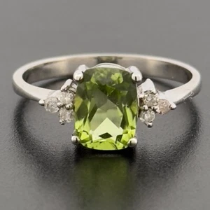 9ct White Gold Peridot & Diamond Cluster Ring Size N - Picture 1 of 9