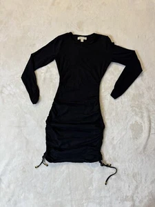 Vestido Michael Kors Negro Acanalado Cordones Laterales y Mangas MIDI Talla XS - Imagen 1 de 11