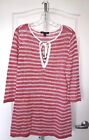 Tommy Bahama Medium Pink Striped Crochet Tunic Sweater Cover Up Linen Cotton