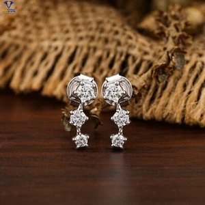 0.37 TCW Round Brilliant Cut Labgrown Diamond Earring 18k White Gold Labstone - Picture 1 of 5