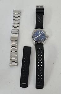 Squale Y1545 Tropic GMT Gray Blue Bezel Swiss Automatic 42mm w SS + Rubber Strap - Picture 1 of 13