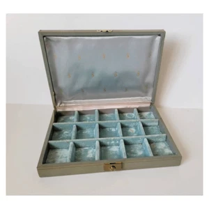 Vintage 1950's Blue Gray Large Jewelry Box Trunk - Picture 1 of 8