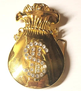 Geldbeutel $ Dollarzeichen HIP HOP GOLD Farbe Chrom Metall Strass Gürtelschnalle - Bild 1 von 2