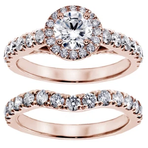 3.00 CT Brilliant cut Diamond Encrusted Engagement Bridal Set 14k Rose WG G-H SI - Picture 1 of 4