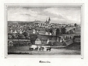 Mittweida. Overall view. Lithograph from Saxonia circa 1840 - Picture 1 of 1