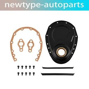 Kit de cubierta de distribución de acero bloque pequeño SB Chevy con juntas y pernos 283-350 V8 negro - Imagen 1 de 5