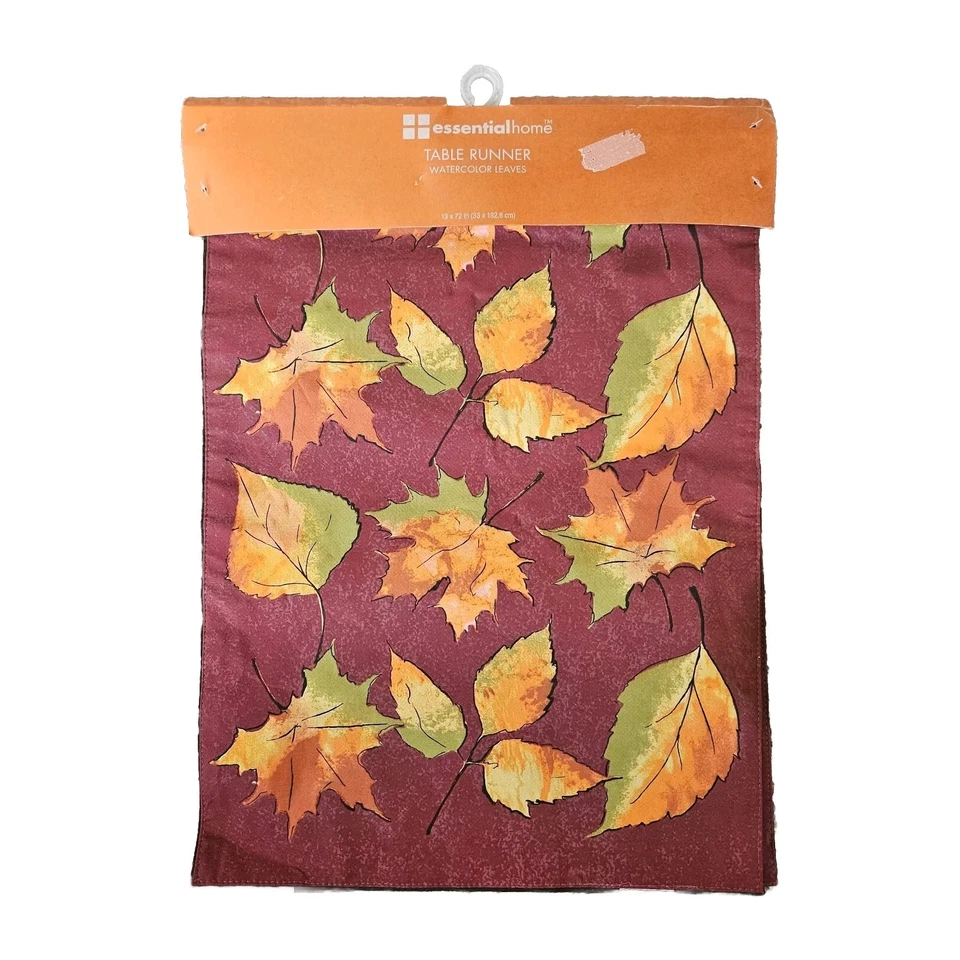 Vtg KMART Table Runner Watercolor Leaves Essential Home 72" Autumn NOS Decor - Image 1 of 4