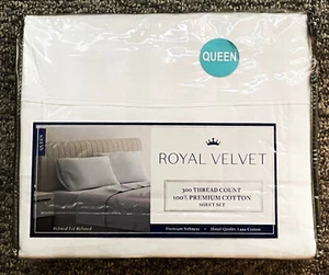 Royal Velvet Queen 100% Premium Cotton Damask White Sheet Set 300 TC - Picture 1 of 6