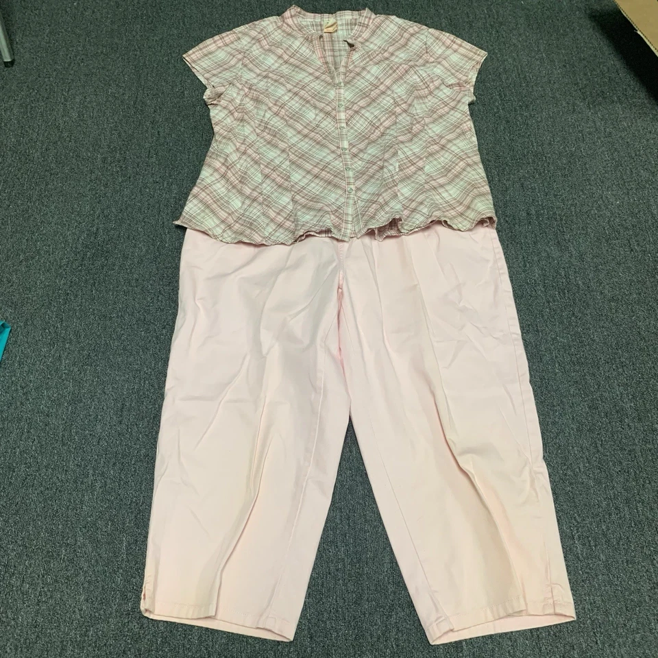 Bill Blass tamanho 18w rosa capris e glória desbotada tamanho 18w/20w botão xadrez vintage para baixo - Imagem 1 de 4