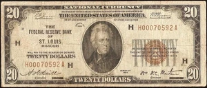 1929 $20 DOLLAR BILL BROWN SEAL BANK NOTE OLD PAPER MONEY NATIONAL CURRENCY - Picture 1 of 2