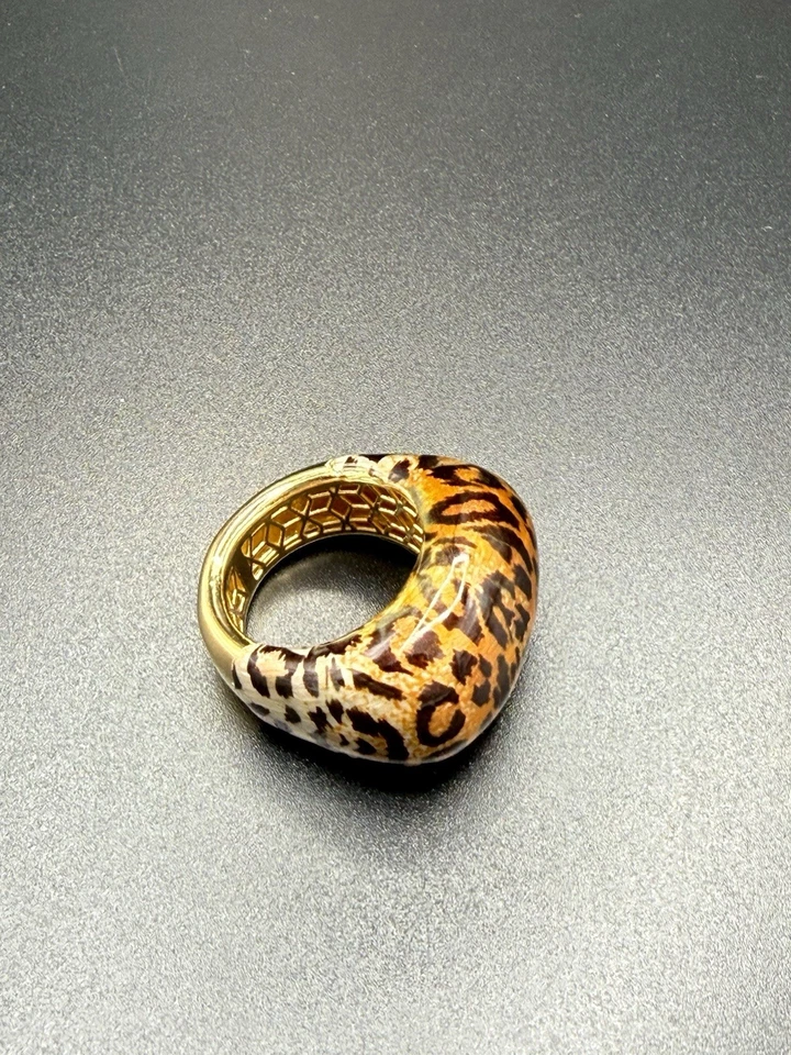 18k 黄金青铜豹纹珐琅戒指 — 第 1/4 张图片