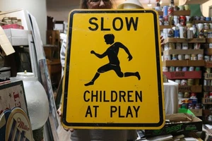 Original Retired Vintage Slow Children At Play 18"x24" Metal Road Street Sign - Picture 1 of 3