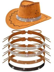 4 Pcs Bling Rhinestone Hat Band Cowboy Hatband Adjustable Cowgirl Hat Belt We... - Picture 1 of 6